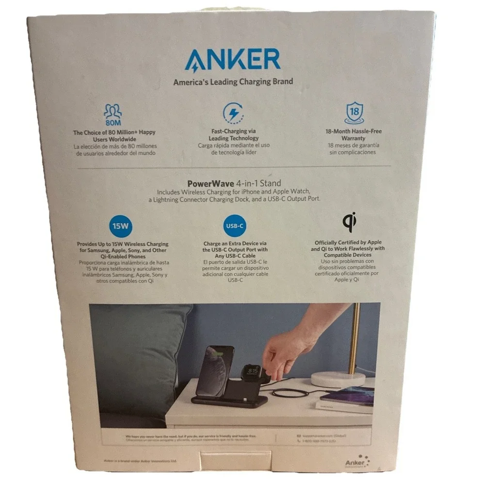 Anker Charging Station PowerWave 4-IN-1 Wireless iPhone iPod Apple Watch‎ NEW